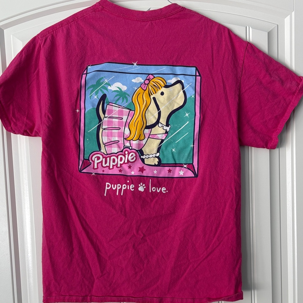 Pink Puppie Love Barbie Graphic T-Shirt Sz L